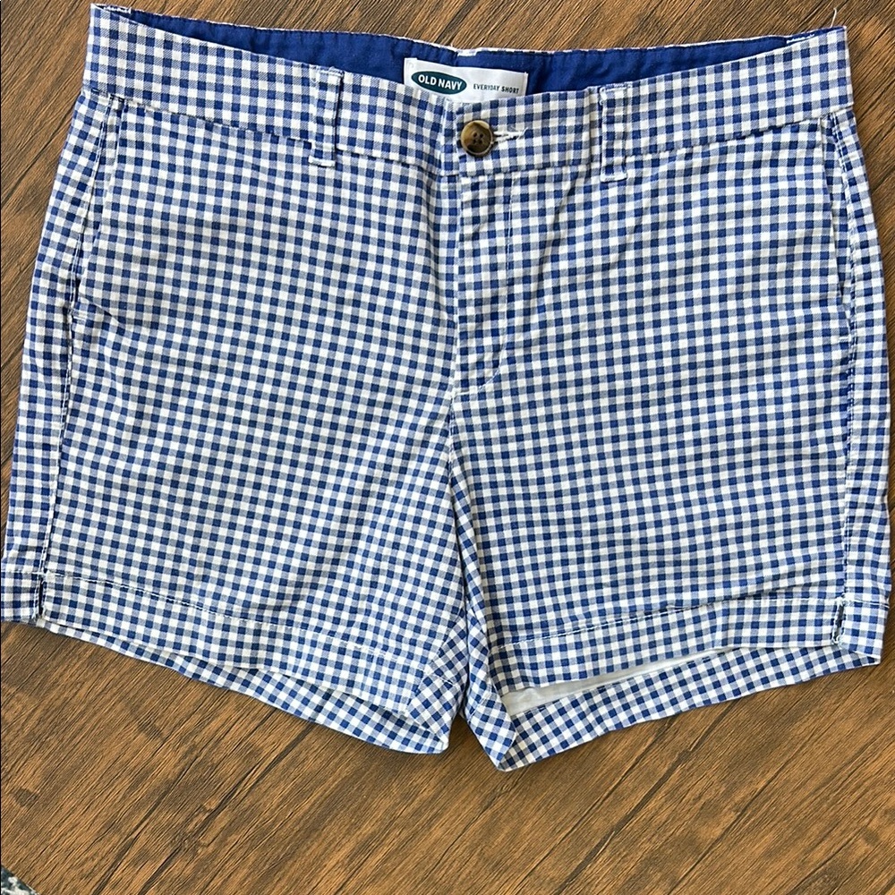 Old Navy Blue White Gingham Shorts Classic Everyday Style Size 12